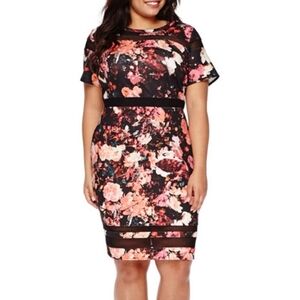 Boutique Floral Midi Dress NWT Sz 2x Sheer Detail
